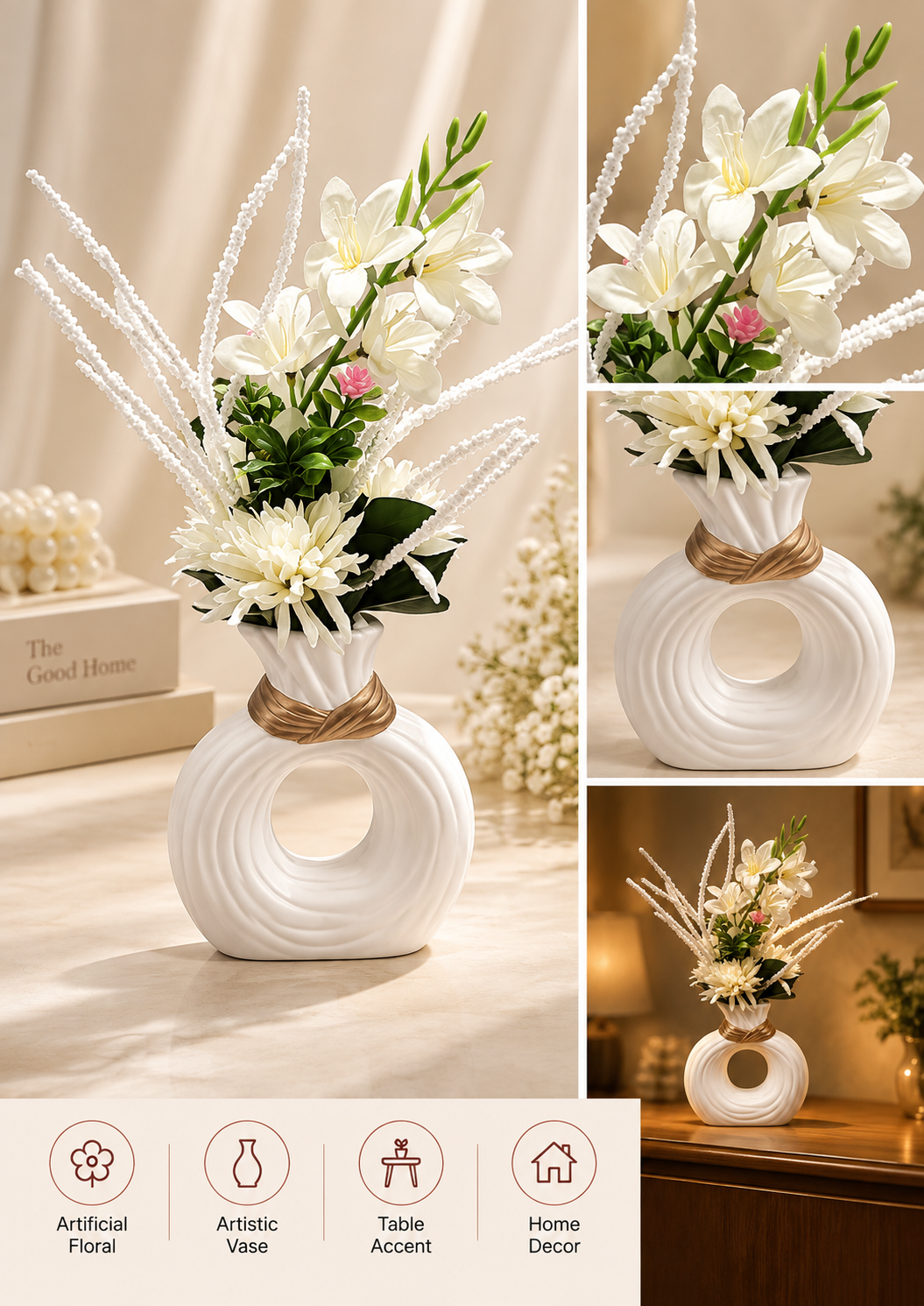 White Lily Arrangement in Donut Vase
