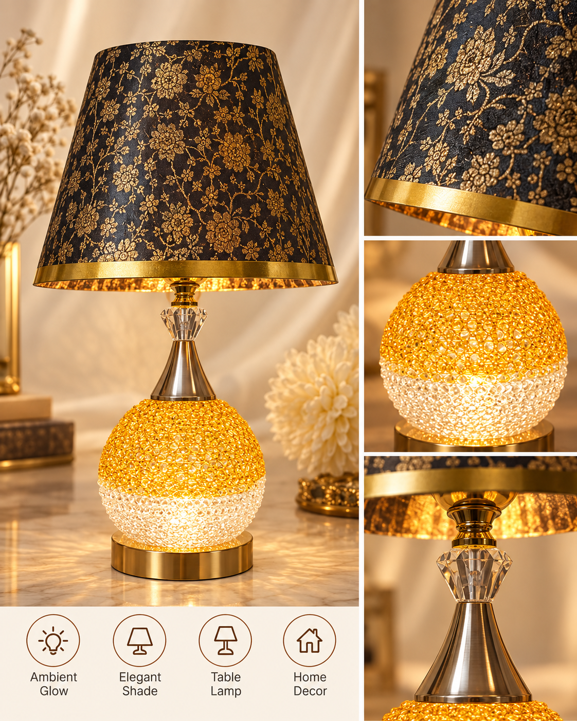 Gold Crystal Globe Table Lamp