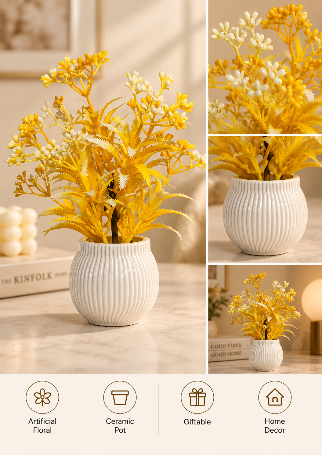 Yellow Berry Plant in White Ceramic Pot