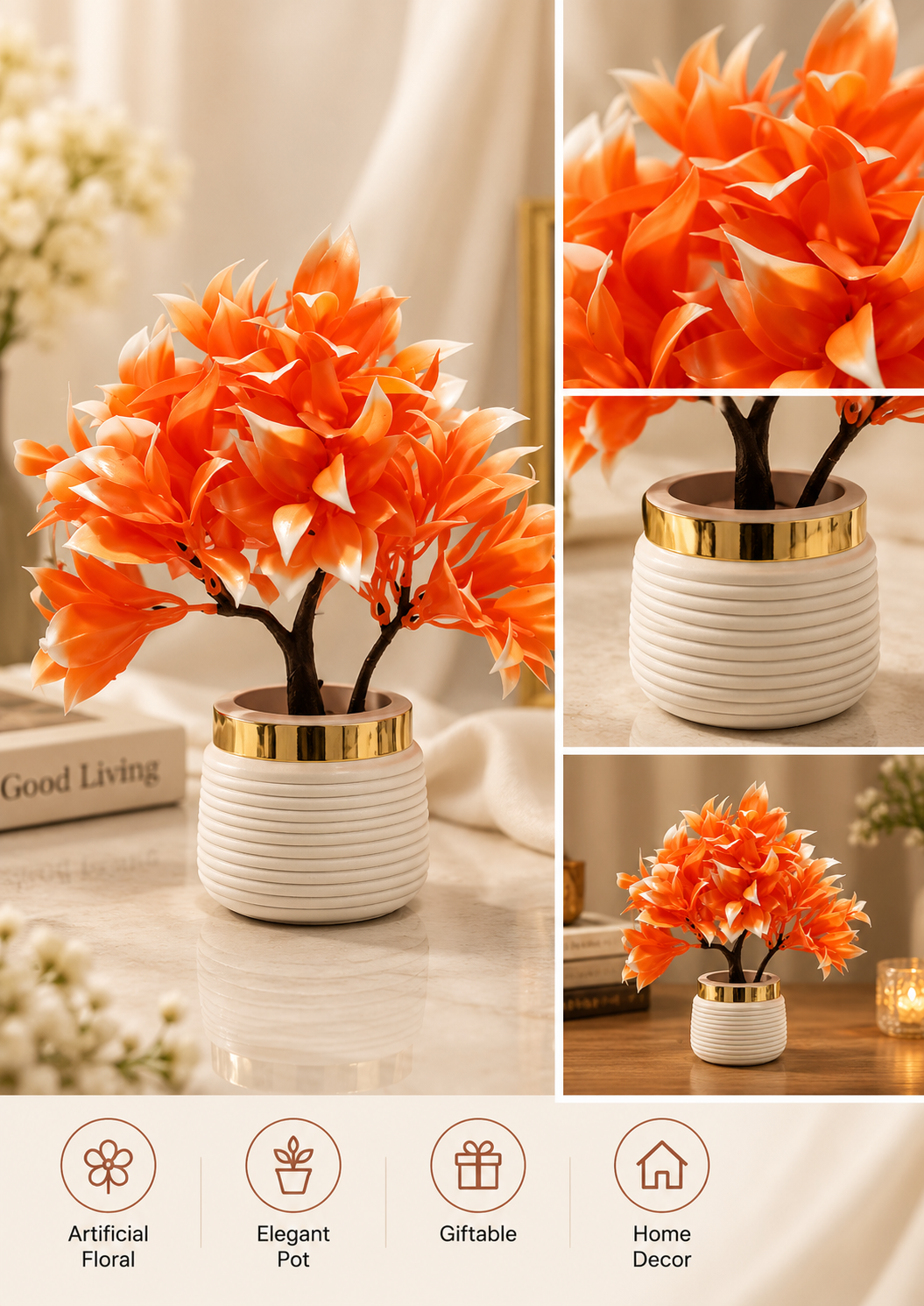 Orange Blossom Tree in Gold-Rim Pot