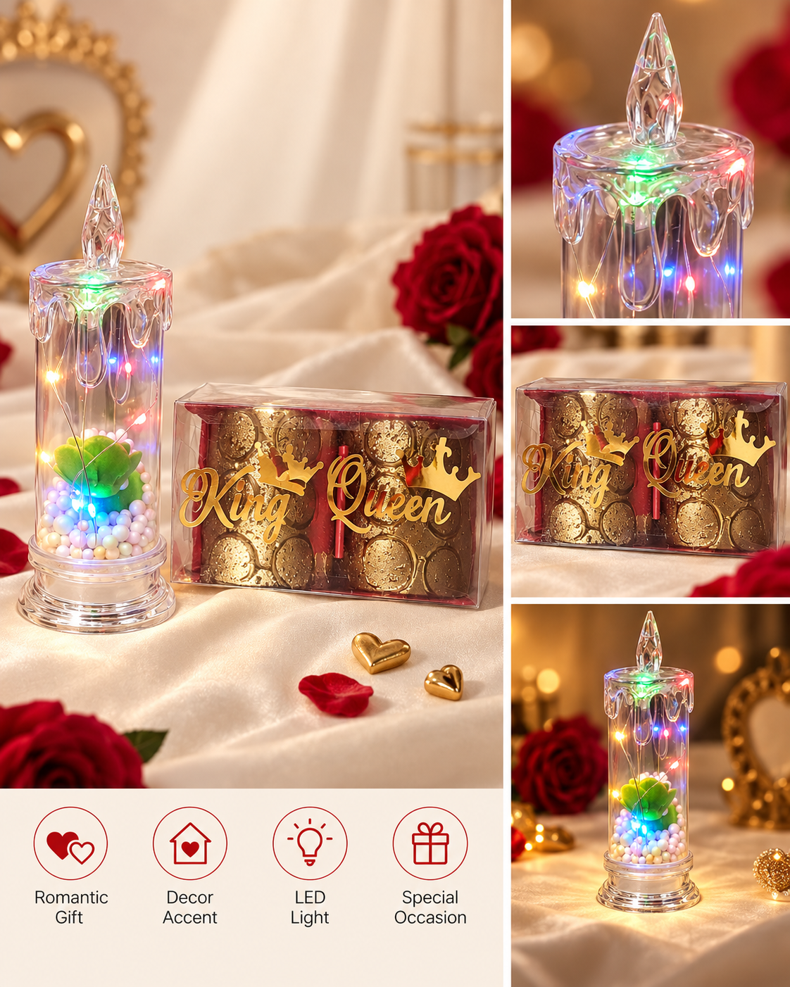 King & Queen LED Crystal Candle Set