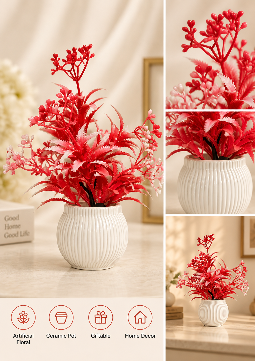 Red Berry Plant in White Ceramic Pot