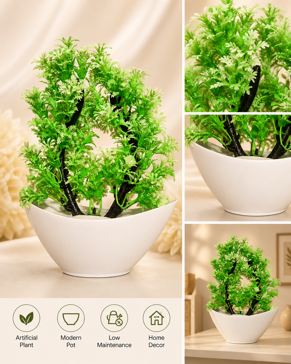 Mini Green Tree in White Boat Planter