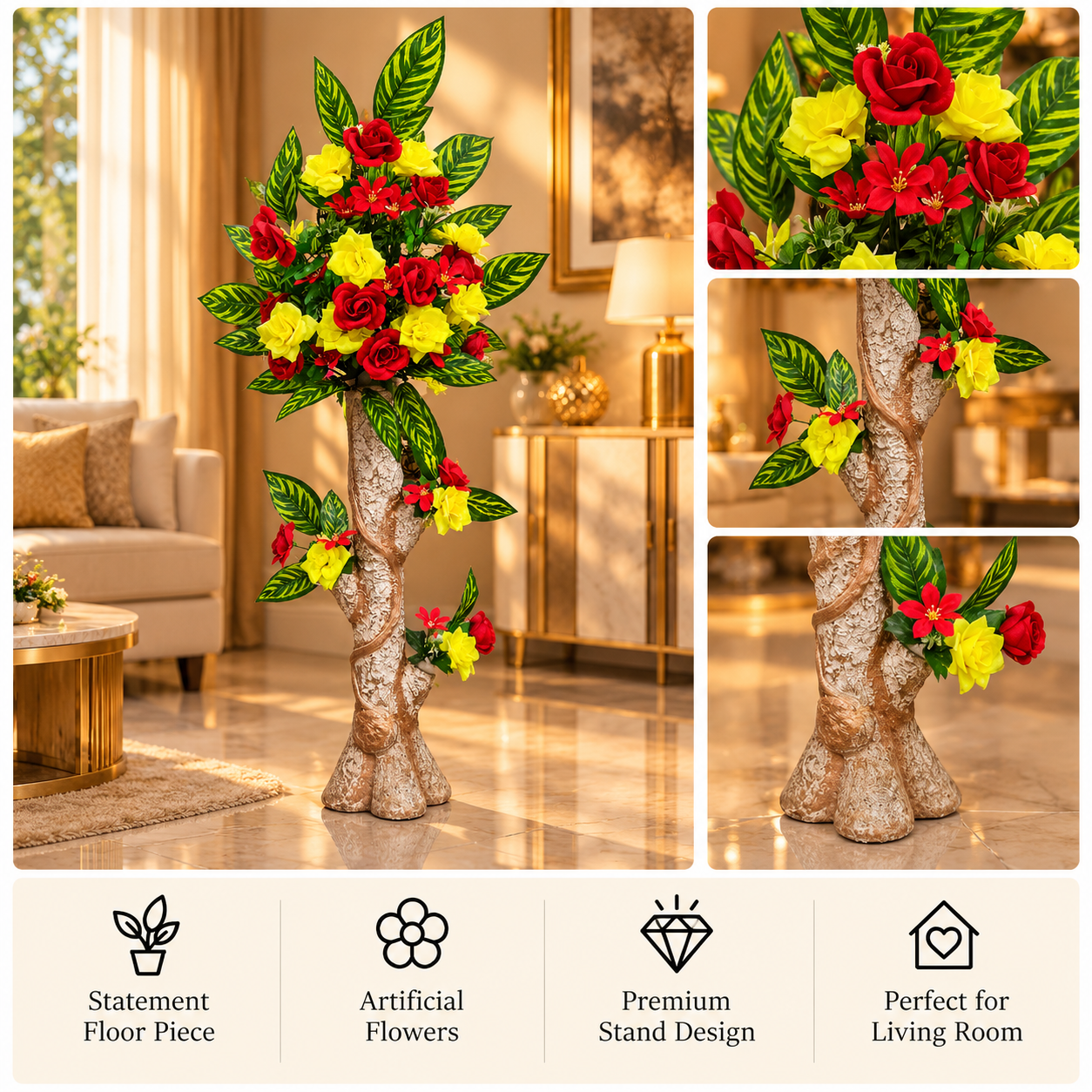 Red & Yellow Rose Statement Floor Tree