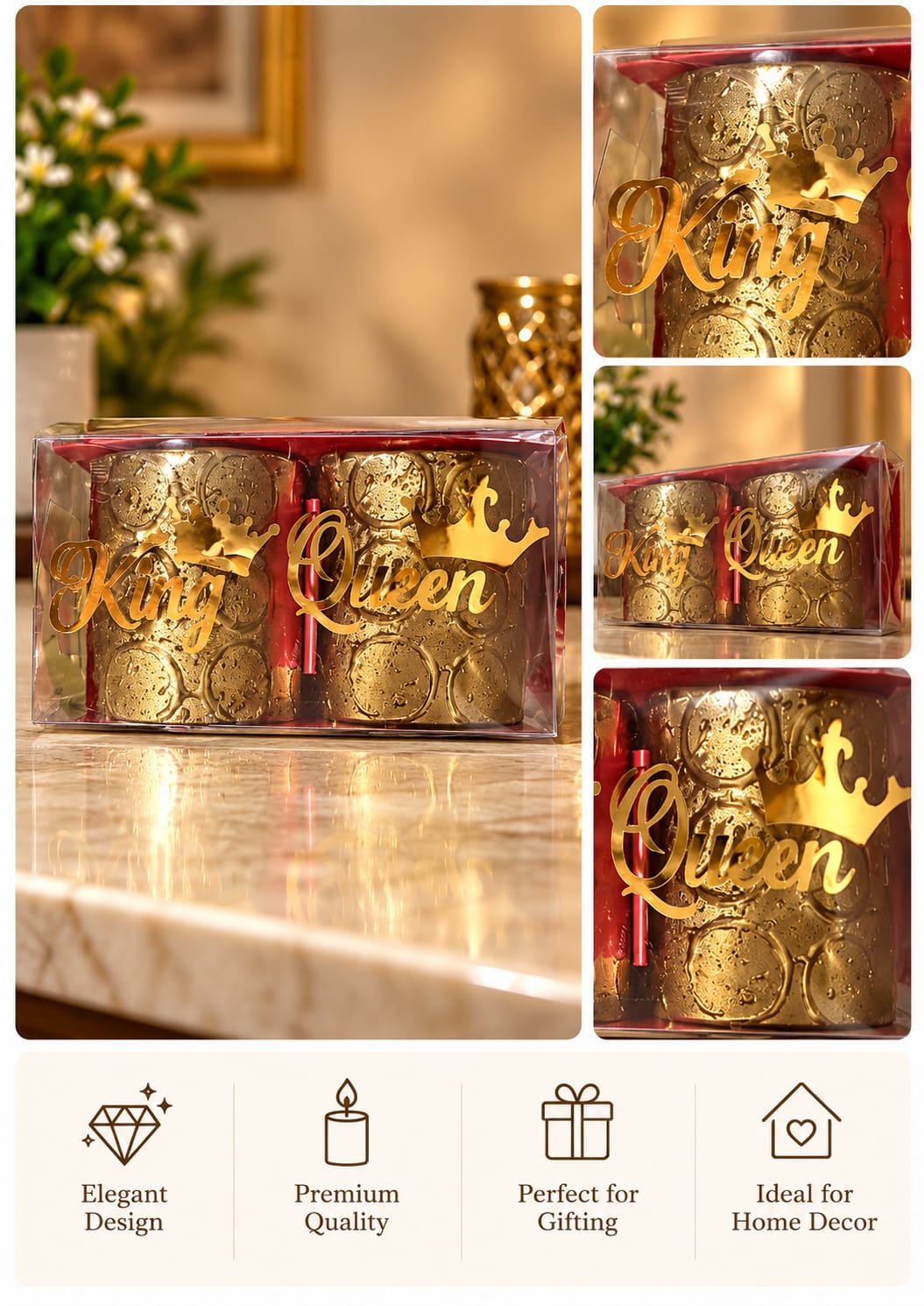 King & Queen Gold Candle Gift Set
