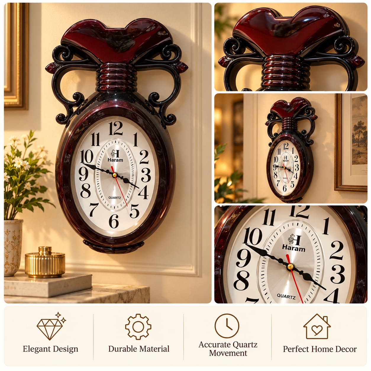 Haram Oval Quartz Decorative Wall Clock