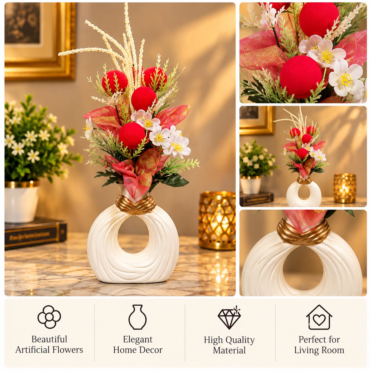Red Berry Circular Ceramic Vase Arrangement