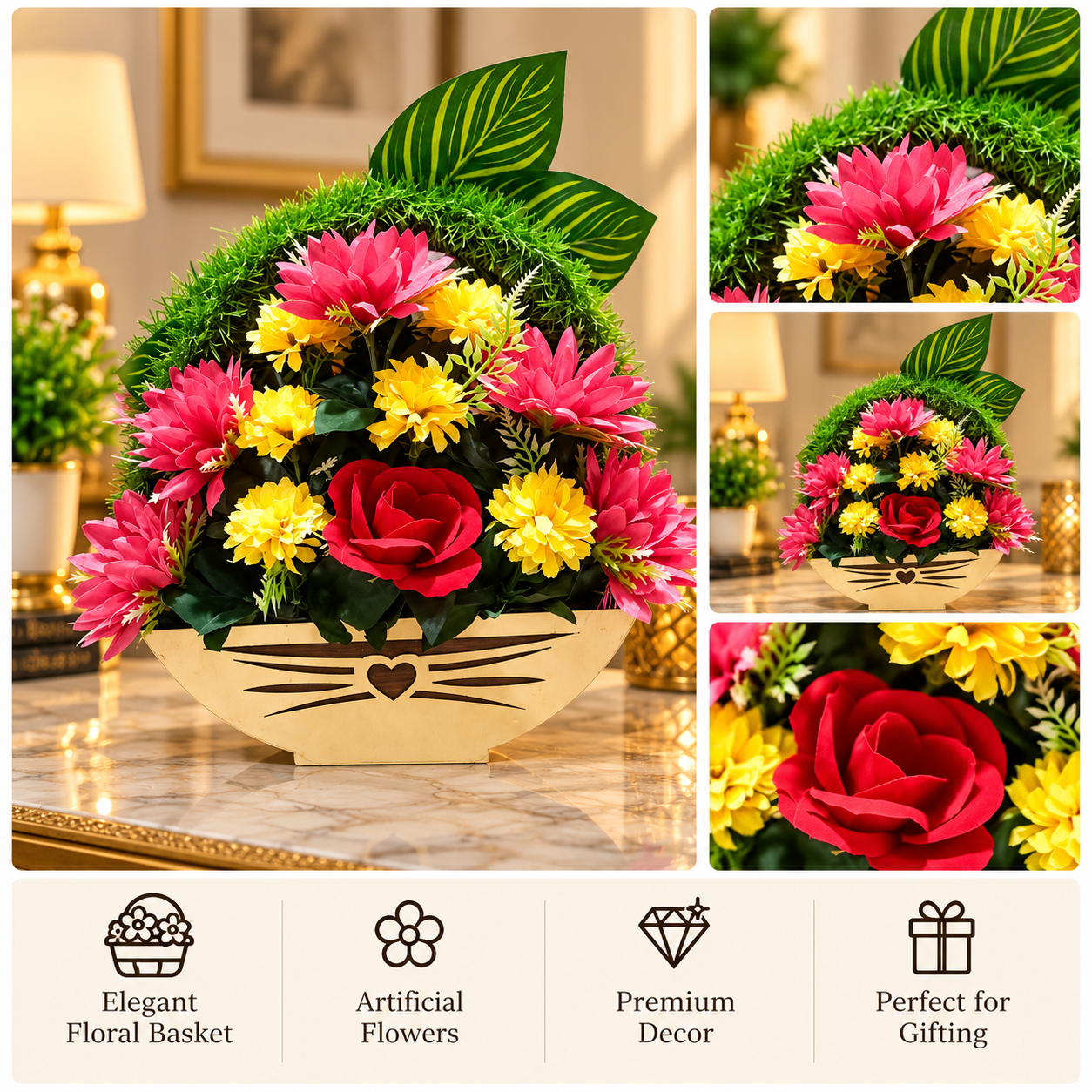 Elegant Red Rose Floral Basket Arrangement