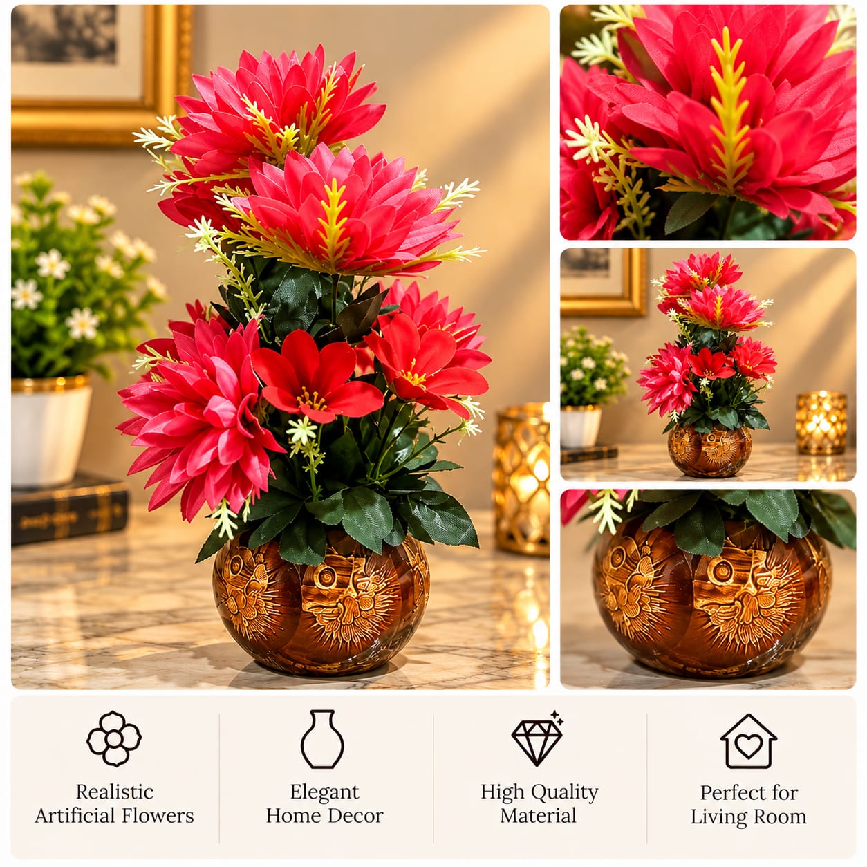 Red Chrysanthemum Amber Embossed Vase