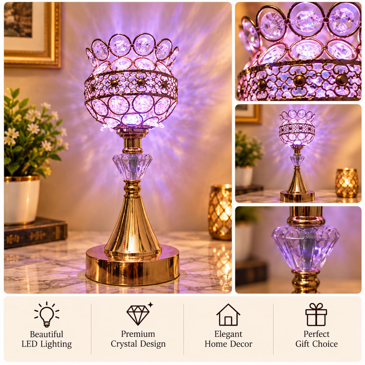 Gold Crystal LED Decorative Table Lamp