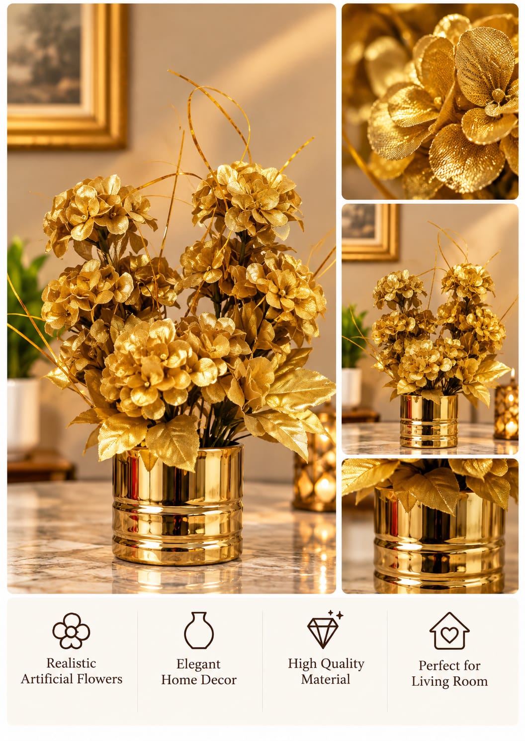 All-Gold Hydrangea Metallic Pot Arrangement