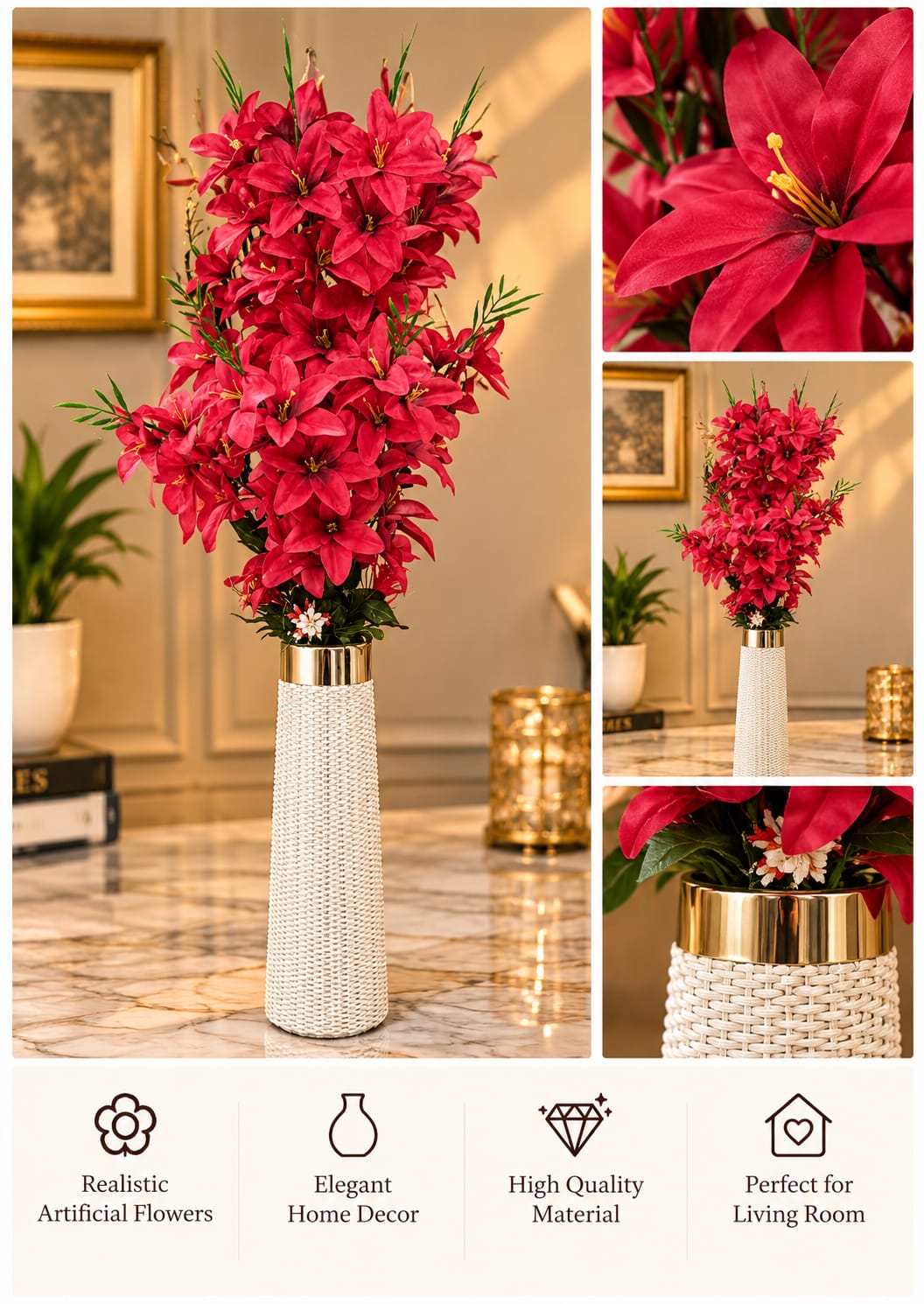 Magenta Lily Arrangement Woven Gold Vase