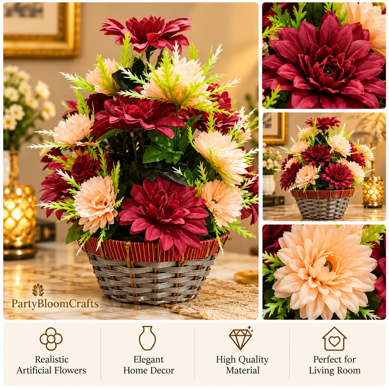 Burgundy & Peach Dahlia Basket Arrangement