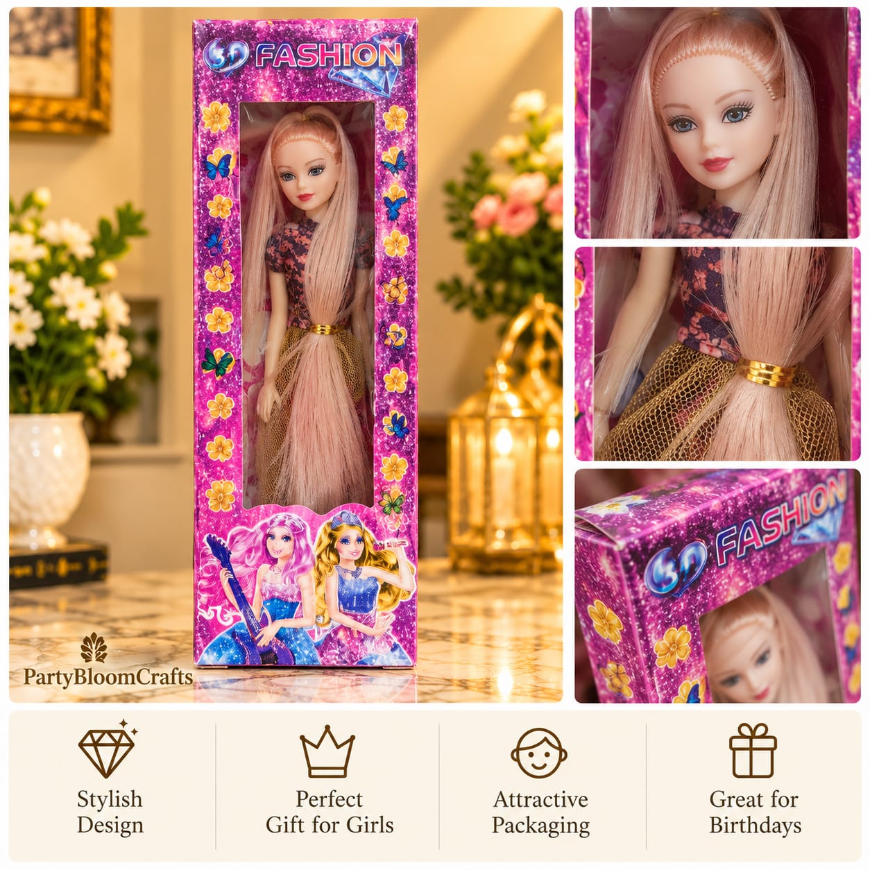 3D Fashion Pink Hair Fashion Doll